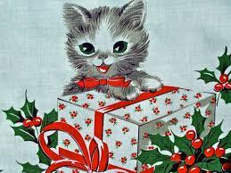 Vintage Christmas Cats Apron Adorable Made From Vintage Fabric Cat Christmas Cards Christmas Cats Christmas Kitten