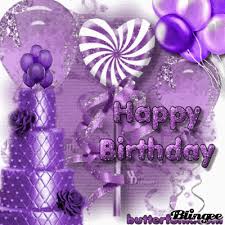 Nice birthday cake with burning candles. Purple Happy Birthday Gif Novocom Top