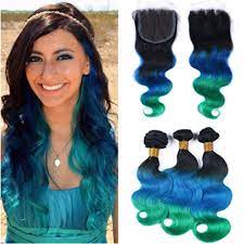 This product belongs to home , and you can find similar products at all categories , hair extensions & wigs , human hair weaves , hair weaves. Amazon Com 1b Blue Green Ombre Body Wave Brazilian Hair 3 Bundles With Closure 4pcs Lot Black Roots Blue To Green 3 Tone Ombre Human Hair Weave Extensions With 4x4 Lace Top Closure 10
