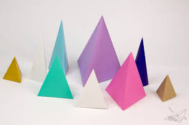 Create the pyramid by making folds along the dotted lines and taping the sides where indicated [source: Origami Tetrahedron 3 Sided Pyramid Tutorial Paper Kawaii