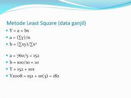 Metode least square (kuadrat terkecil) metode ini paling sering digunakan untuk meramalkan y,karena perhitungannya lebih teliti. Ppt 2 Metode Semi Rata Rata Powerpoint Presentation Free Download Id 6546288