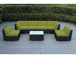 Ohana 7 Piece Outdoor Patio Furniture Sectional Conversation Set Black Wicker With Peridot Cushions No Assembly With Lavorist Patio Seating Sets Outdoor Wicker Patio Furniture Sectional Patio Furniture