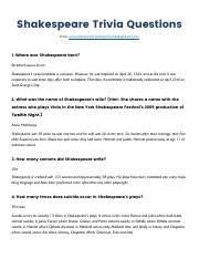 It's actually very easy if you've seen every movie (but you probably haven't). Shakespeare Trivia Questions And Answers Pdf Pdf Shakespeare Trivia Questions From Com Shakespeare Trivia 1 Where Was Shakespeare Born Course Hero
