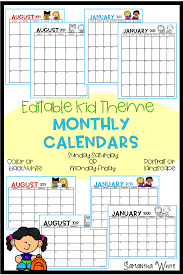 These Editable Monthly Calendars Kid Theme Are Perfect If You Are Trying To Keep Your Parents Up To Date With All Monthly Calendar Kids Calendar Kids Monthly