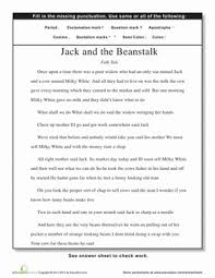 Never be short of short kid stories! Punctuation Jack And The Beanstalk Worksheet Education Com