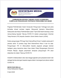Untuk rekod, imbuhan tetap khidmat awam tidak disemak semula oleh kerajaan sejak sedekad yang lepas, dan ceupacs berpendapat kerajaan perlu memberi perhatian terhadap kebajikan penjawat awam terutama mereka yang berkeluarga, katanya. Astro Radio News Sur Twitter Pegawai Perkhidmatan Awam Kumpulan Pengurusan Tertinggi Bersetuju Sumbang Kepada Tabung Covid 19 Melalui Pengurangan Imbuhan Tetap Keraian Kepada Jawatan Utama Sektor Awam Jusa Https T Co Xbhuu7jz3u