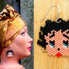 Original Betty Boop Esther “baby Esther” Jones Vintage Cartoon Beaded Drop  Earrings