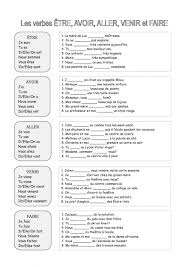 Vos informations personnelles n'appartiennent qu'à vous. Verbes Faire Etre Avoir Venir Aller Worksheet