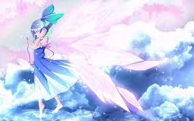 She wears a light blue dress, true to her name. Blue Eyes Blue Hair Bow Cirno Dress Fairy Monikano 1500x1133 Wallpaper Teahub Io