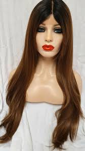 Susie Light Golden Brown Auburn Human Hair Blend Wig Lace Front Long Wig  Real Wig