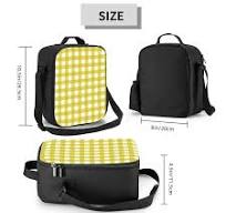 Zufioo Yellow Checkboard Insulated Lunch Bag,600D Polyester Oxford Fabric,  Leakproof & Reusable Lunch Tote, Adjustable Shoulder Strap,Food Freshness  ...