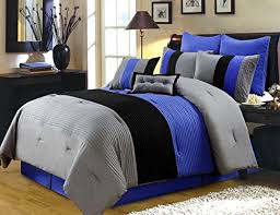 Black And Blue Bedding Sets Queen Comforter Set Chezmoi Collection Queen Size 8 Pieces Striped Gray Black And Blue Home Garden Bed Blue And Grey Bedding Black Comforter Sets Comforter Sets