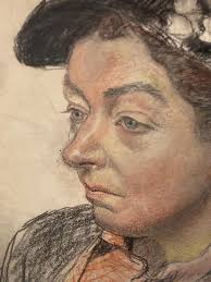 Sold at Auction: David Davidovich Burliuk, David Davidovich Burliuk,  Ukraine, New York (1882-1967), Portrait of Woman with Black Hat, Pastel and  charcoal