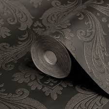 Black And Silver Wallpaper B Q Graham Brown Kelly Hoppen Vintage Black Damask Wallpaper Departments Damask Wallpaper Bedroom Feature Wallpaper Flock Wallpaper