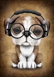 English Bulldog Puppy Dj Wearing Headphones And Glasses Art Print By Jeff Bartels Cute Cartoon Animals Cute Animal Drawings Cute Baby Animals