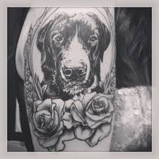 Black And Grey Dog Tattoo Black And Gray Dog With Roses Tattoo Dog Tattoos Dog Tattoo Black And White Dog