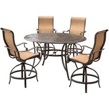 Agio Somerset 5 Piece Aluminum Round Outdoor Bar Height Dining Set With Swivels And Aluminum Patio Furniture Cast Aluminum Patio Furniture Dining Table Chairs