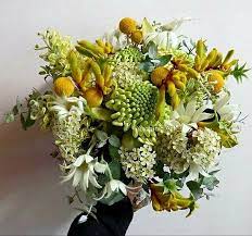 Australian Natives Wedding Bouquet Yellow Craspedia Yellow Kangaroo Paw White Waxflow Flower Bouquet Wedding Yellow Wedding Bouquet Hand Tied Bridal Bouquet