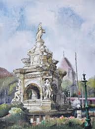 Flora Fountain": Black Acrylic Painting ...