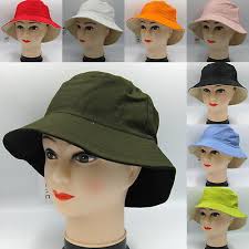 Women Plain Colour Summer Cotton Bucket Hat Cap Beach Holiday Sun Protector 