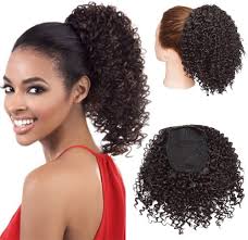 This hairstyle fits just about any occasion. Curly Hair Bun Hair Piece Drawstring Kinky Curly Ponytail African Hair 8 Inch Short Wrap Synthetic Ponytail Extensions Medium Brown Amazon Co Uk Beauty