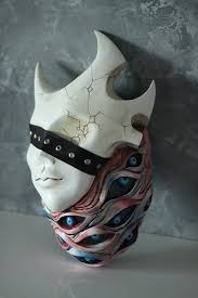 Demon Halloween Mask Hand Sculpted Art Sreepy Eyes And A Cracked Face Mask For Party Carnival Interior Decoration Masquerade And Feasts In 2021 Mask Design Creepy Masks Masks Art