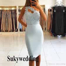 Light Sky Blue Short Homecoming Dresses Knee Length Cocktail Dresses 2019 New O Homecoming Dresses Knee Length Knee Length Cocktail Dress Prom Dresses For Sale