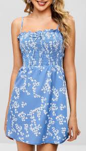 Smocked Ruffles Floral Print Cami Dress Dresses Casual Dresses Cute Casual Dresses