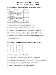 Penyusunan soal penilaian harian matematika kelas 5 semester 2 pengolahan data ini memakan waktu lama karena harus menggambar banyak diagram baik diagram gambar diagram batang diagram garis maupun diagram lingkaran. Ulangan Bab 8 Kelas Iv
