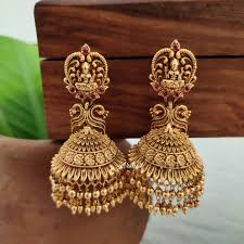 Imitation Gold Drops Lakshmi Jhumkas South India Jewels Gold Earrings Designs Temple Jewellery Earrings Bridal Gold Jewellery Designs