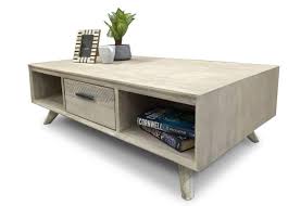 Unique x pattern accents on the side panels and an authentic washed gray finish with black drawer pull present a look that works well in homes that embrace cottage and farmhouse styling. Our Furniture Warehouse Croft Hardwood Coffee Table In Grey Wash