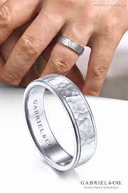 14k White Gold 6mm Hammered Center Polished Edge Men Mens Wedding Bands White Gold Mens Wedding Bands White Gold