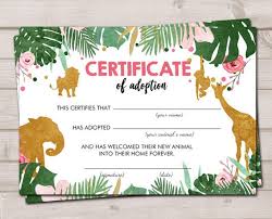 Adopt An Animal Adoption Certificate Safari Adoption Wild One Etsy Wild One Birthday Party Boy Birthday Parties Wild Birthday Party