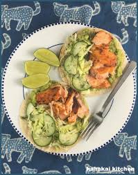 Check spelling or type a new query. Kahakai Kitchen Ina S Roasted Or Pan Seared Salmon Tacos With Cabbage Cucumber Slaw Mashed Avocado