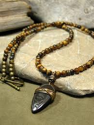 Mens Necklace Long Beaded Necklace Tiger Eye Gemstones Mens Jewelry Pendant Necklace Native Tribal Neckl Mens Beaded Necklaces Mens Jewelry Men S Necklace
