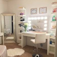 Mirror With Lights White Leather Bar Stool White Makeup Vanity White Shelves In 2020 Beauty Room Vanity Dressing Table Decor Beauty Room