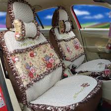 244 83 Ayrg Flower Print Lace Universal Auto Car Seat Cover Ice Silk Full Set 19pcs Coffee