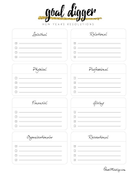 Goal Digger New Year S Resolution Printable New Years Resolution List Goal Digger Goals Worksheet