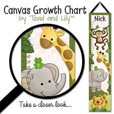 Canvas Growth Chart Jungle Safari Animals In Green Babies