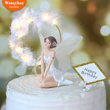 A very cute cake for first birthday featuring. Angel Happy Birthday Cake Topper 3 Designs Beautiful Angels With Iron Garland Lace Feather Romantic Wedding Cake Decoration Cake Decorating Supplies Aliexpress