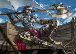 1girl 2016 Abs Armor Axe Belt Blue Eyes Boots Borrowed Character Clouds Cloudy Sky Earrings Eyepatch Facepaint Final Fant Art Final Fantasy Xiv Ffxiv Character