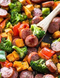 In the same pot, brown the sliced sausage for around 5 minutes in 1 tablespoon of olive oil over medium high heat. Healthy 20 Minute Sheet Pan Sausage And Veggies Gimme Delicious
