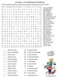 Free Printable Spanish Vocabulary Worksheet Household Home Words Puzzle Chores Casa Quehaceres D Spanish Vocabulary Spanish Teaching Resources Learning Spanish