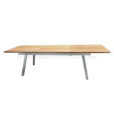 Outdoor dining receives an exciting update in the oxford garden travira aluminum 7 piece patio dining set. China Brushed Aluminum Outdoor Restaurant Teak Wood Top Extendable Dining Table China Garden Wooden Extending Table Patio Solid Wood Furniture