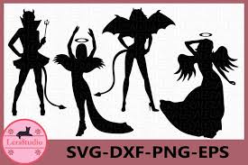 Selection of free svg designs include free gift box svg files, to free treat box svg files, free card svg files, and free 3d svg files. Angel And Devil Girls Svg Angel Devil Silhouette Girl Svg 228527 Cut Files Design Bundles