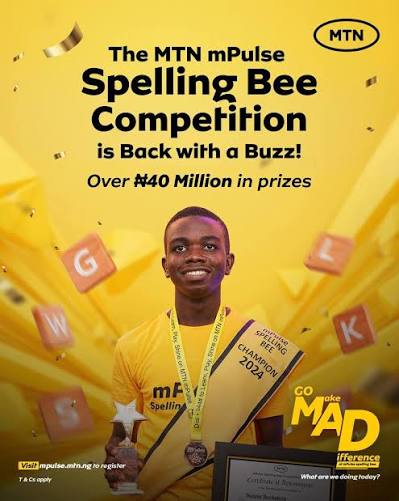 One word could make you MTN's next CEO. The MTN mPulse Spelling Bee is  back, and this year's prizes are on another level.🐝👑 Over ₦40 million  worth of prizes to be won,