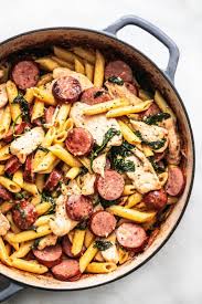 Chicken And Sausage Pasta Creme De La Crumb In 2020 Chicken Sausage Recipes Sausage Pasta Recipes Spinach Pasta
