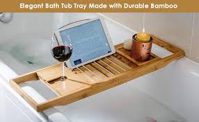 Sold and shipped by 3 sprouts. Callas Bathtub Caddy Bamboo Bath Tray With Extending Sides Reading Rack Tablet Holder Cellphone Tray And Wine Glass Holder Amazon In Home Kitchen