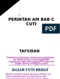 Norma baharu penjawat awam ikuti kupasan norma baharu penjawat awam. Perintah Am Bab C Cuti