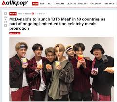 The meal will roll out in other parts of the globe through the rest of may and june, ultimately available in 50 countries. Mcdonald S Bringt Bts Menu Auf Den Markt Korea Net Mobile Site